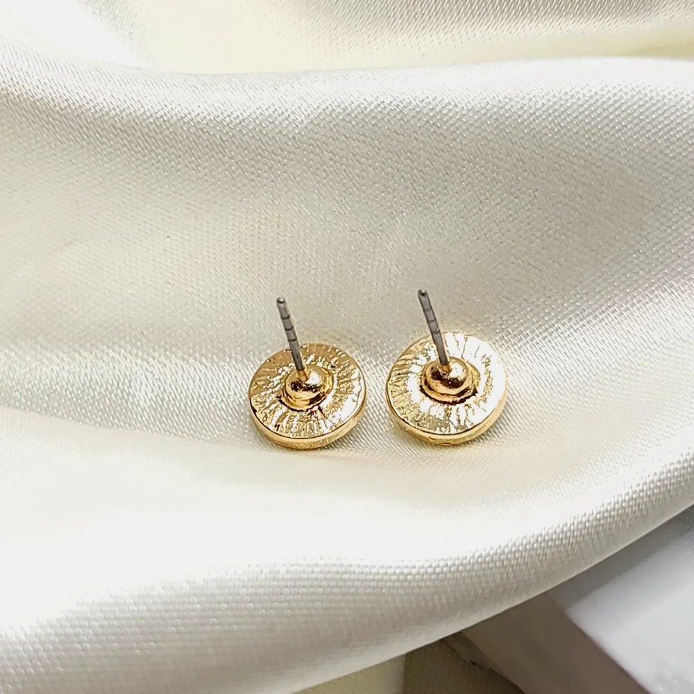 Gold Seafoam Diamond Halo Rhinestone Stud Button Earrings